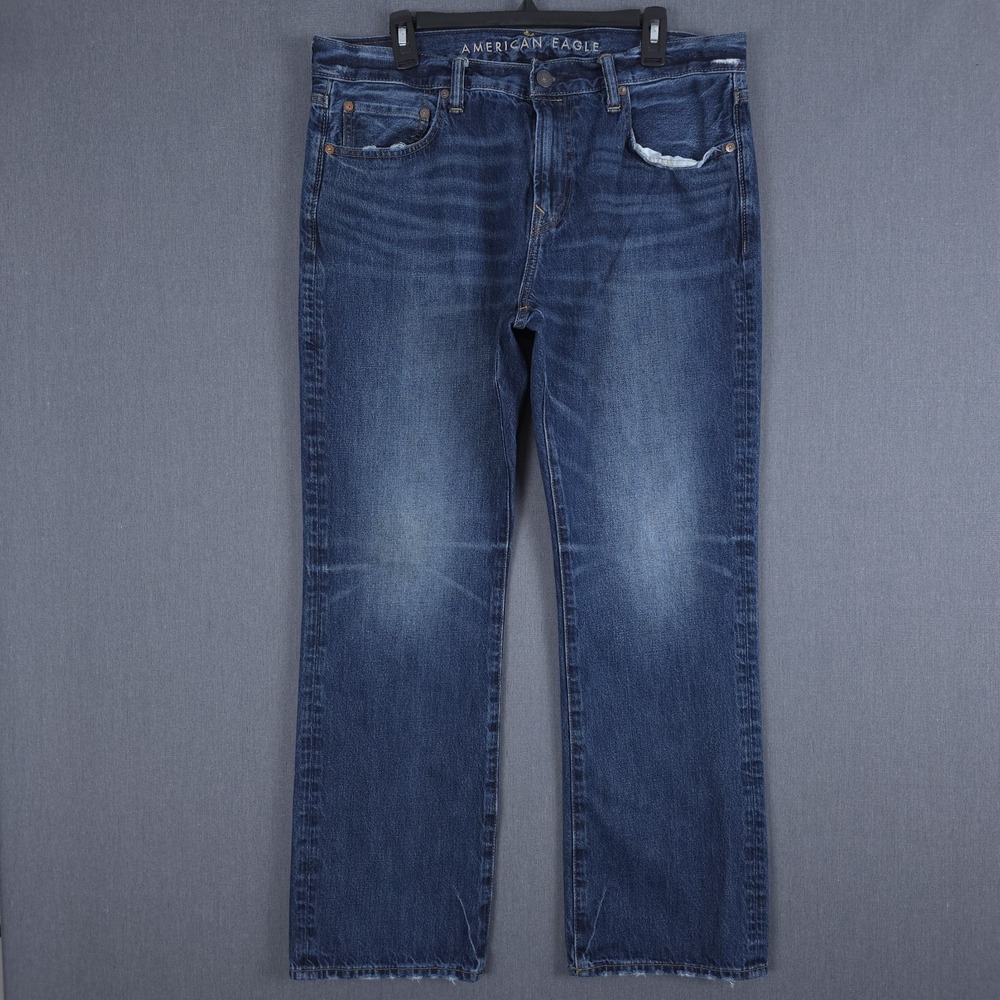 American Eagle Original Bootcut Jeans Mens 36x32 (Fits 36x30) Blue Whisker Denim